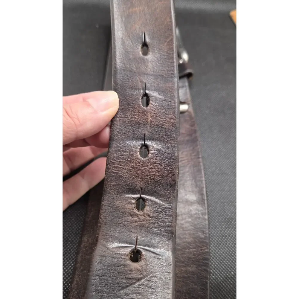 Fossil Men's Vtg Distressed Thick Cowhide Leather Belt Dark Brown Sz 38 - 1.5
